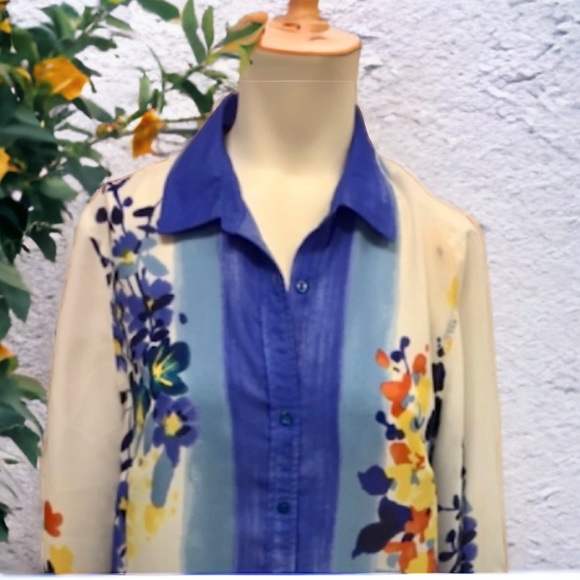RAFAELLA FLORAL BUTTON DOWN BLOUSE SIZE LARGE - Picture 4 of 9